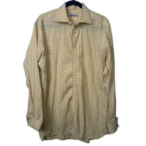 Burberry London Cotton Dress Shirt/Cuff Links-Mens 16.5-42 Yellow Check A19